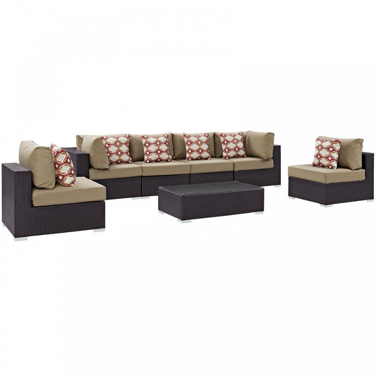 Convene 7 Piece Outdoor Patio Sectional Set, Espresso Mocha, EEI-2357-EXP-MOC-SET