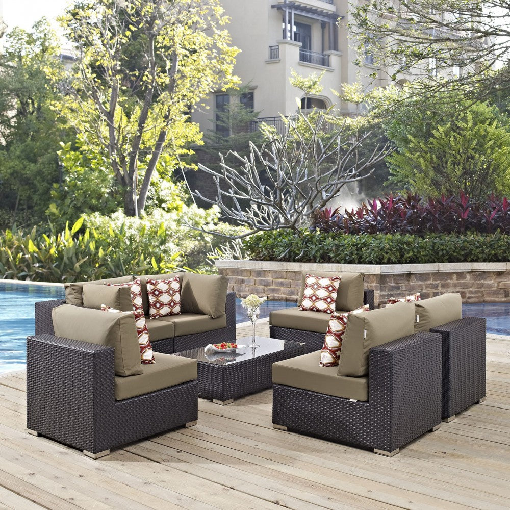 Convene 7 Piece Outdoor Patio Sectional Set, Espresso Mocha, EEI-2357-EXP-MOC-SET