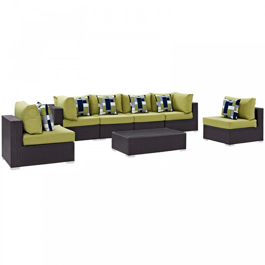 Convene 7 Piece Outdoor Patio Sectional Set, Espresso Peridot, EEI-2357-EXP-PER-SET