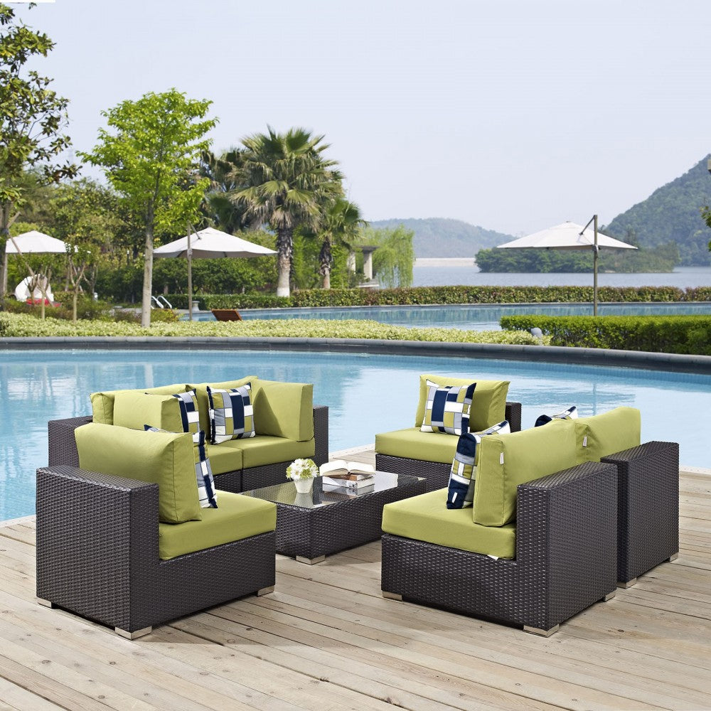 Convene 7 Piece Outdoor Patio Sectional Set, Espresso Peridot, EEI-2357-EXP-PER-SET