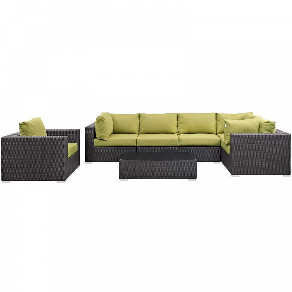 Convene 7 Piece Outdoor Patio Sectional Set, Espresso Peridot, EEI-2157-EXP-PER-SET