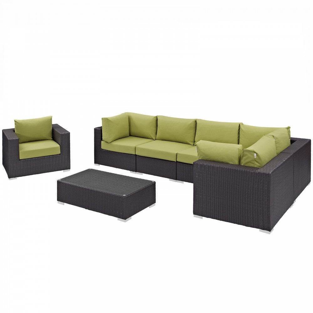Convene 7 Piece Outdoor Patio Sectional Set, Espresso Peridot, EEI-2157-EXP-PER-SET