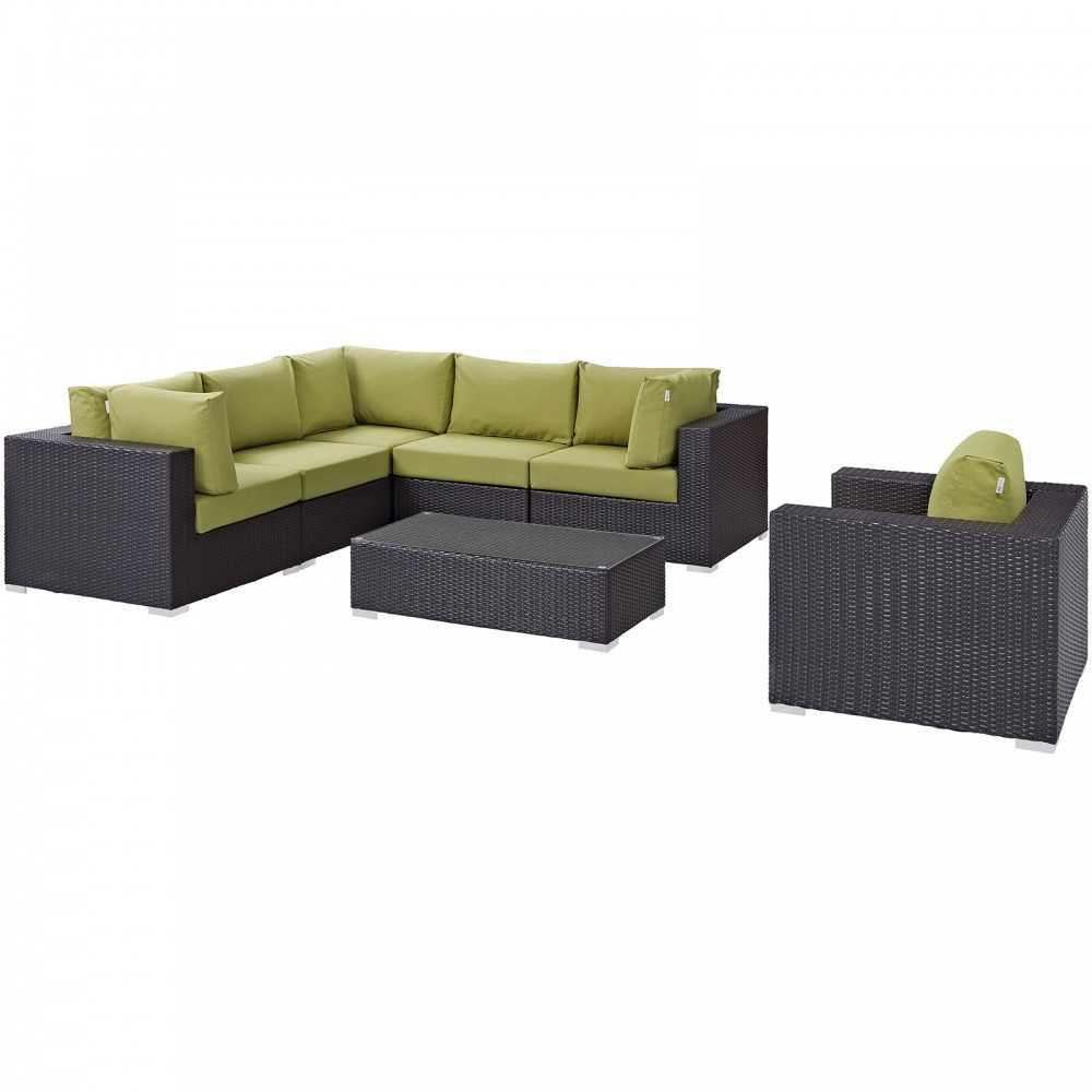 Convene 7 Piece Outdoor Patio Sectional Set, Espresso Peridot, EEI-2157-EXP-PER-SET