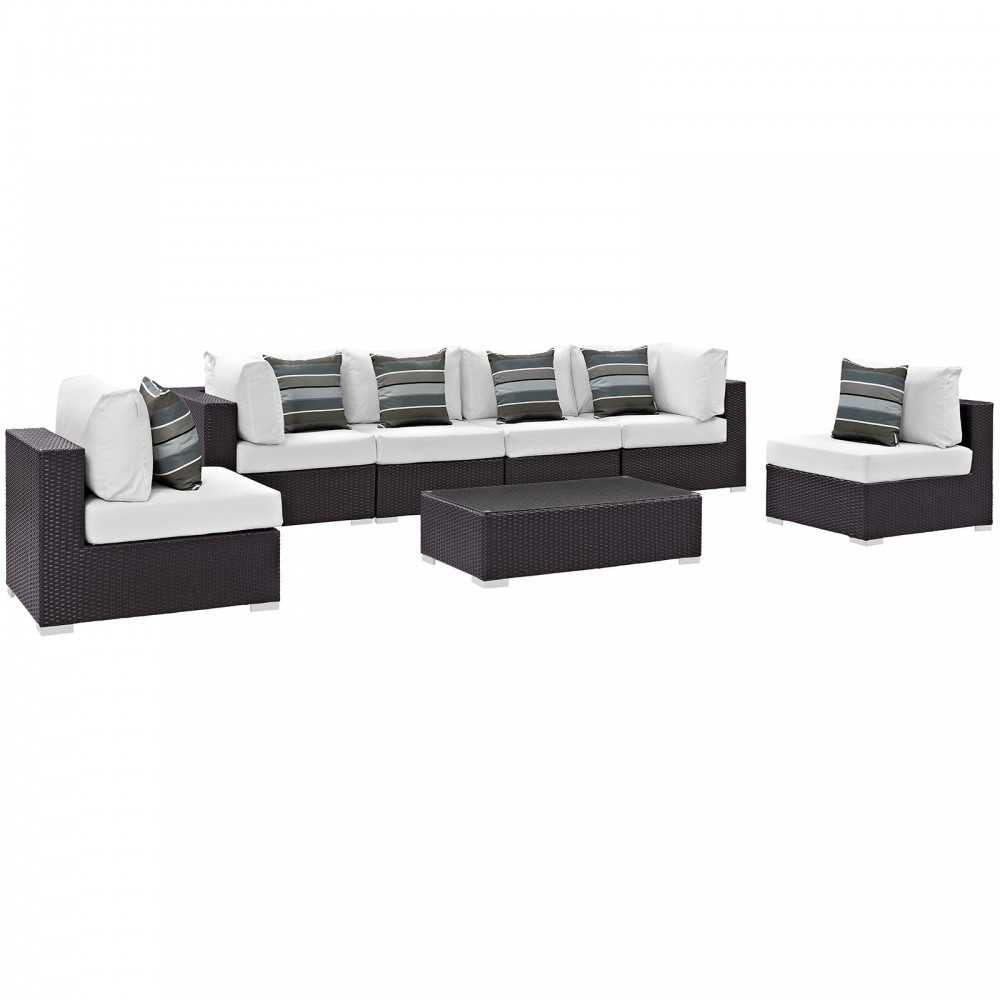 Convene 7 Piece Outdoor Patio Sectional Set, Espresso White, EEI-2357-EXP-WHI-SET