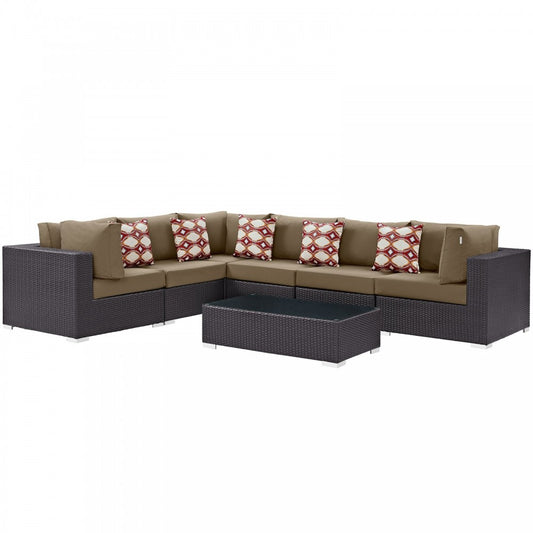 Convene 7 Piece Outdoor Patio Sectional Set, Espresso Mocha, EEI-2361-EXP-MOC-SET