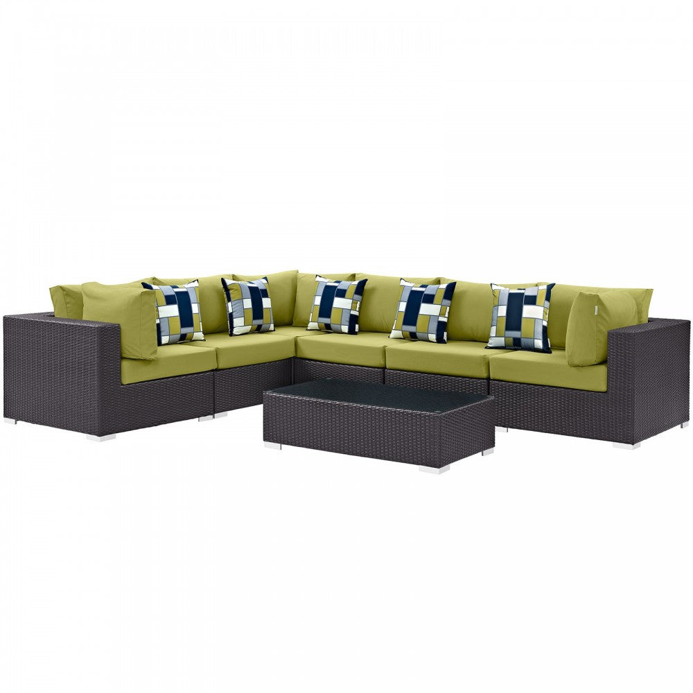 Convene 7 Piece Outdoor Patio Sectional Set, Expresso Peridot, EEI-2361-EXP-PER-SET