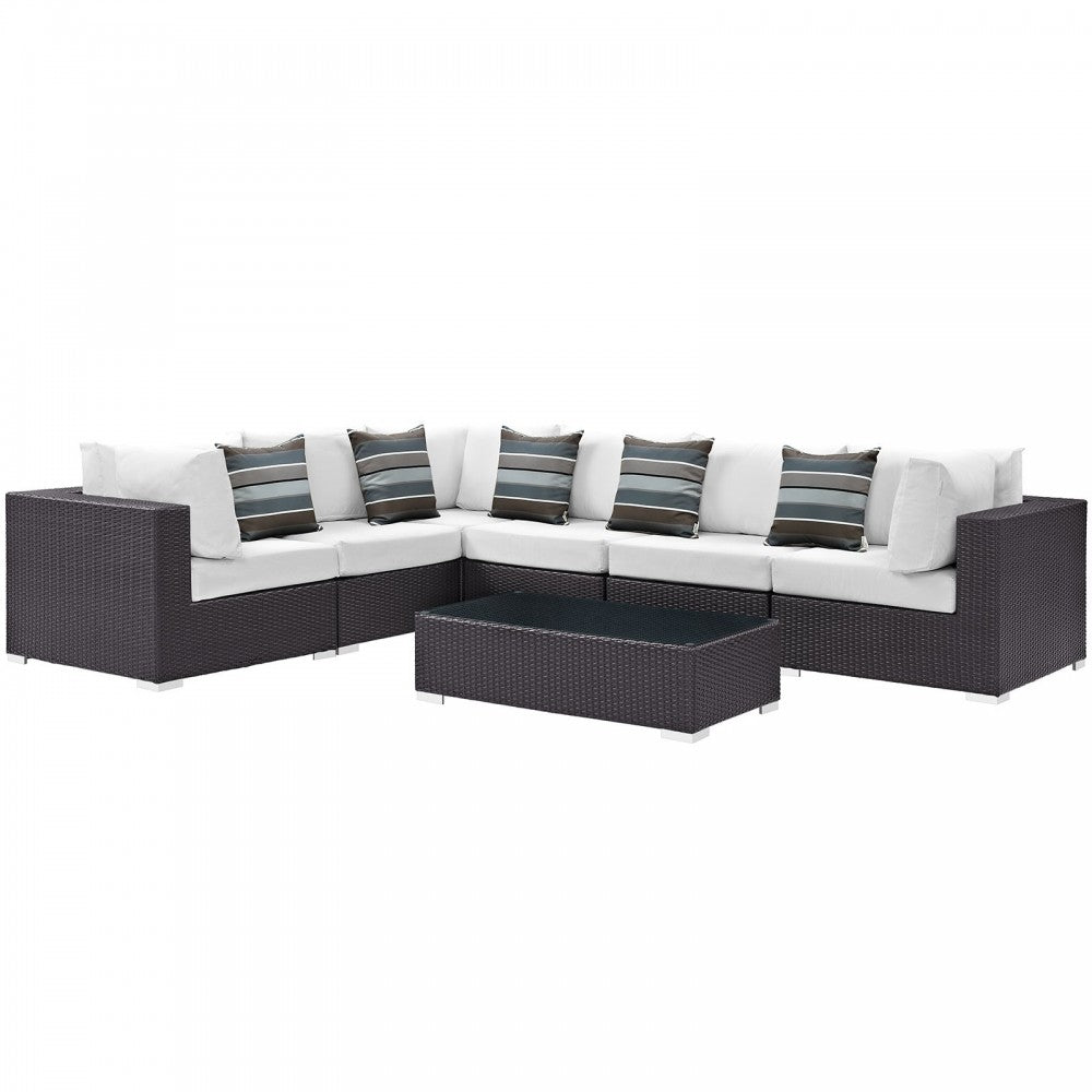 Convene 7 Piece Outdoor Patio Sectional Set, Espresso White, EEI-2361-EXP-WHI-SET