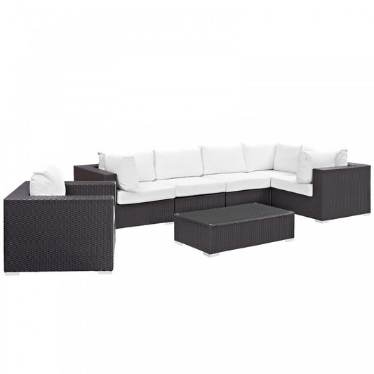 Convene 7 Piece Outdoor Patio Sectional Set, Espresso White, EEI-2157-EXP-WHI-SET