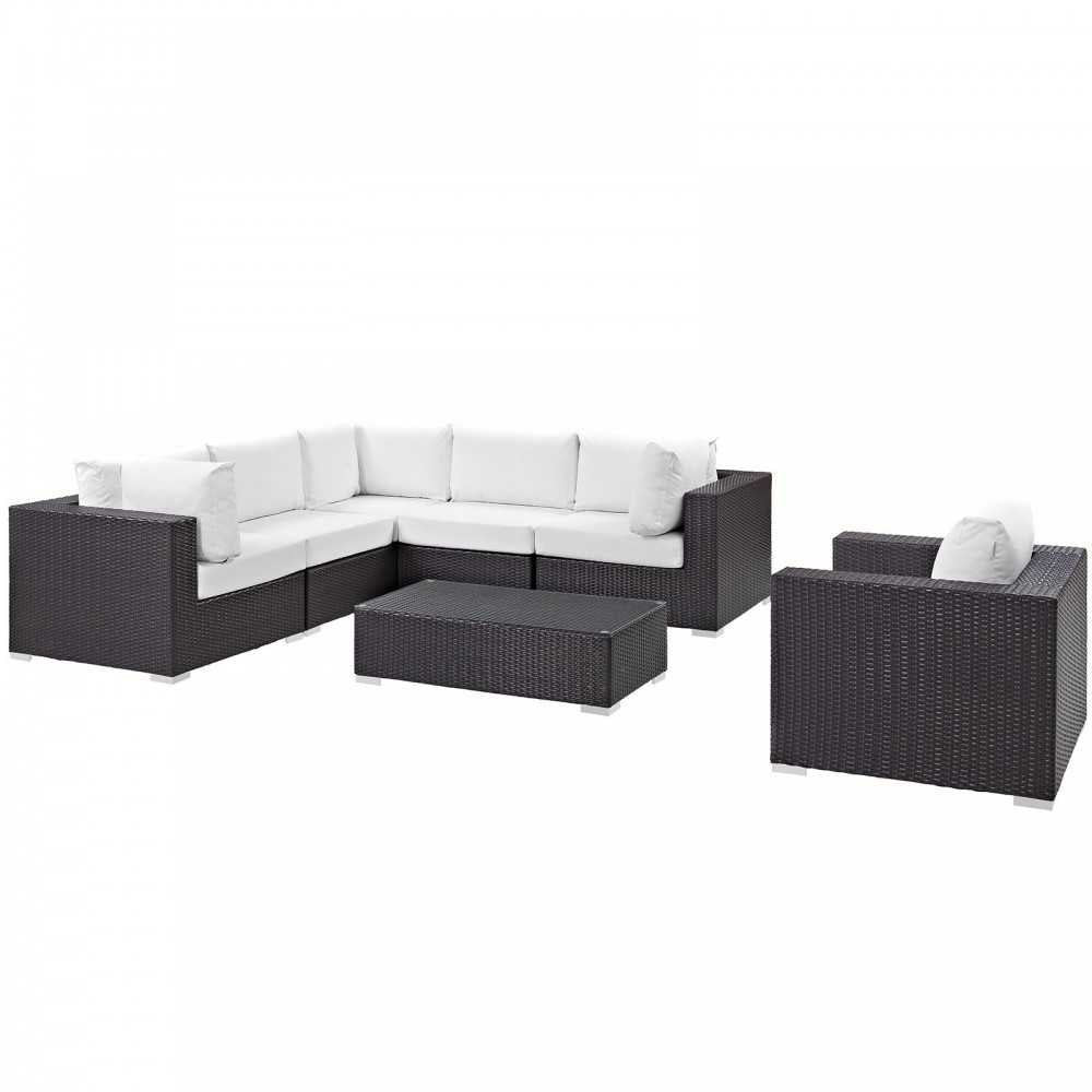 Convene 7 Piece Outdoor Patio Sectional Set, Espresso White, EEI-2157-EXP-WHI-SET