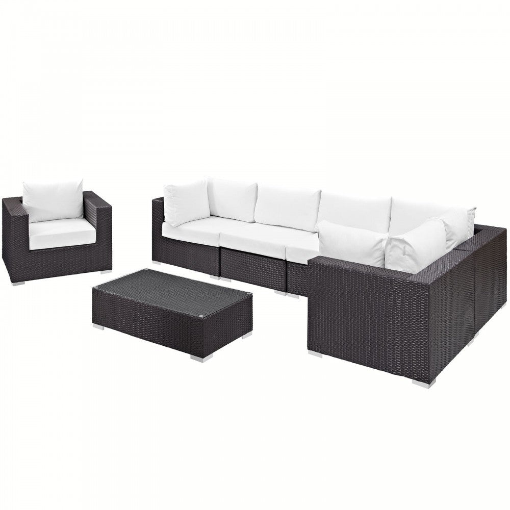 Convene 7 Piece Outdoor Patio Sectional Set, Espresso White, EEI-2157-EXP-WHI-SET