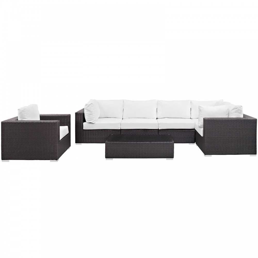 Convene 7 Piece Outdoor Patio Sectional Set, Espresso White, EEI-2157-EXP-WHI-SET
