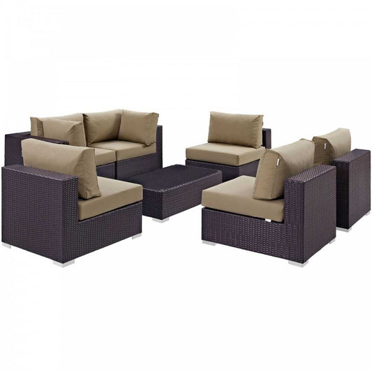 Convene 7 Piece Outdoor Patio Sectional Set, Espresso Mocha, EEI-2164-EXP-MOC-SET