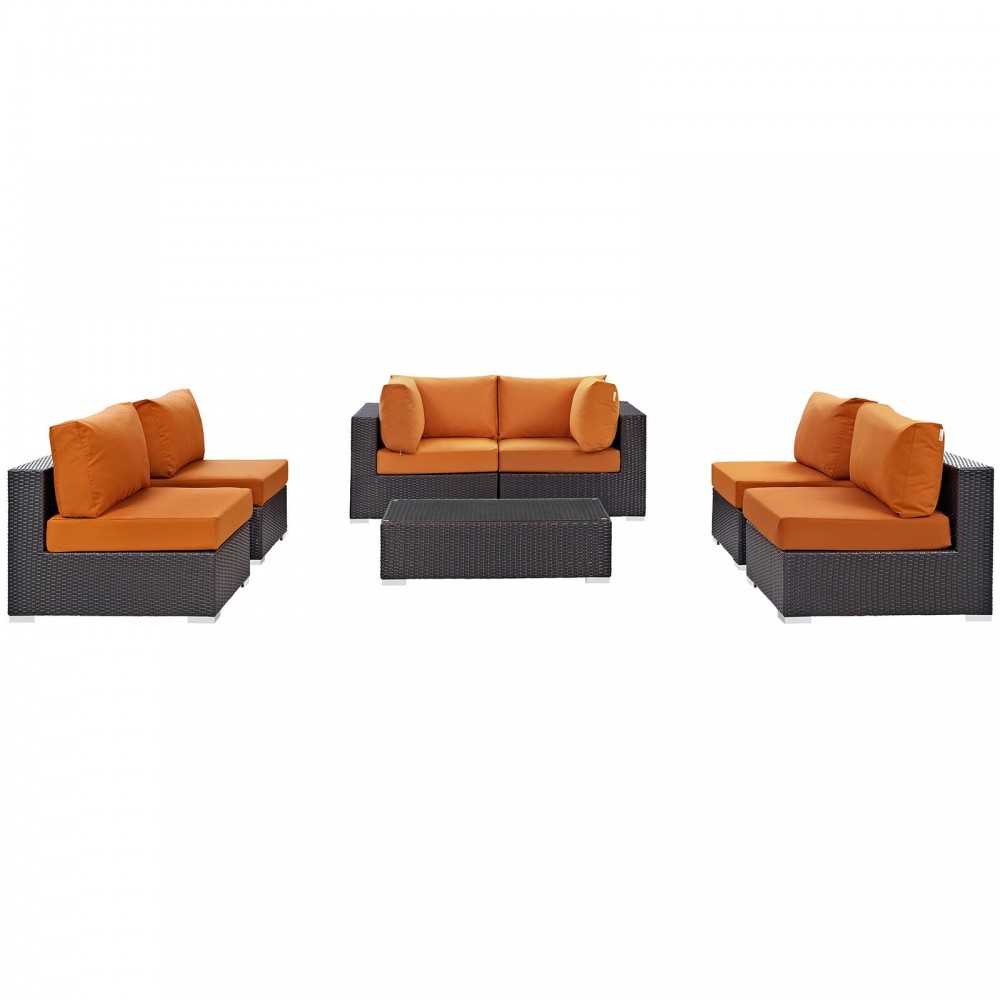 Convene 7 Piece Outdoor Patio Sectional Set, Espresso Orange, EEI-2164-EXP-ORA-SET