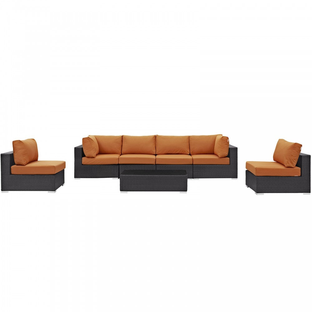 Convene 7 Piece Outdoor Patio Sectional Set, Espresso Orange, EEI-2164-EXP-ORA-SET