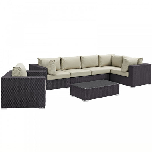 Convene 7 Piece Outdoor Patio Sectional Set, Espresso Beige, EEI-2157-EXP-BEI-SET