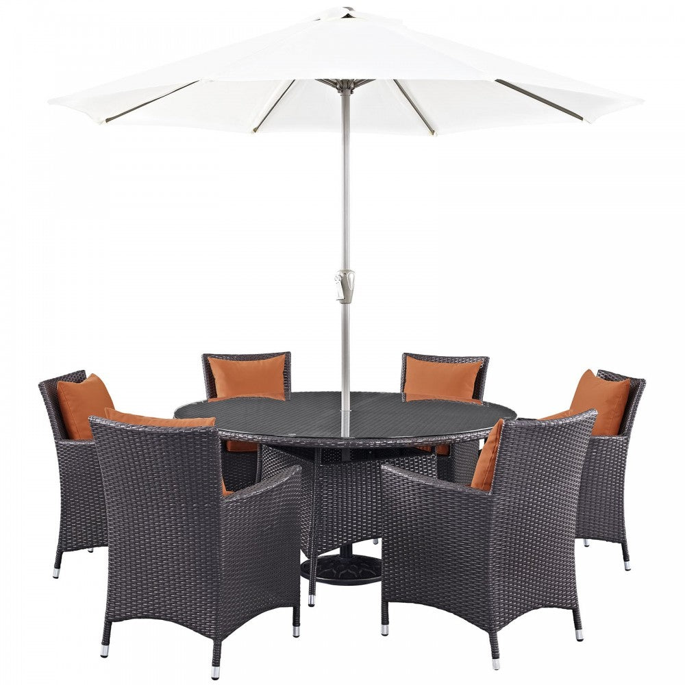 Convene 8 Piece Outdoor Patio Dining Set, Espresso Orange