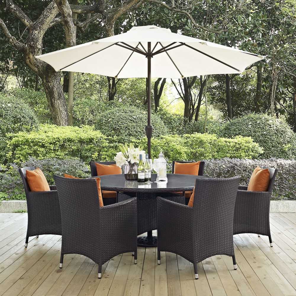 Convene 8 Piece Outdoor Patio Dining Set, Espresso Orange