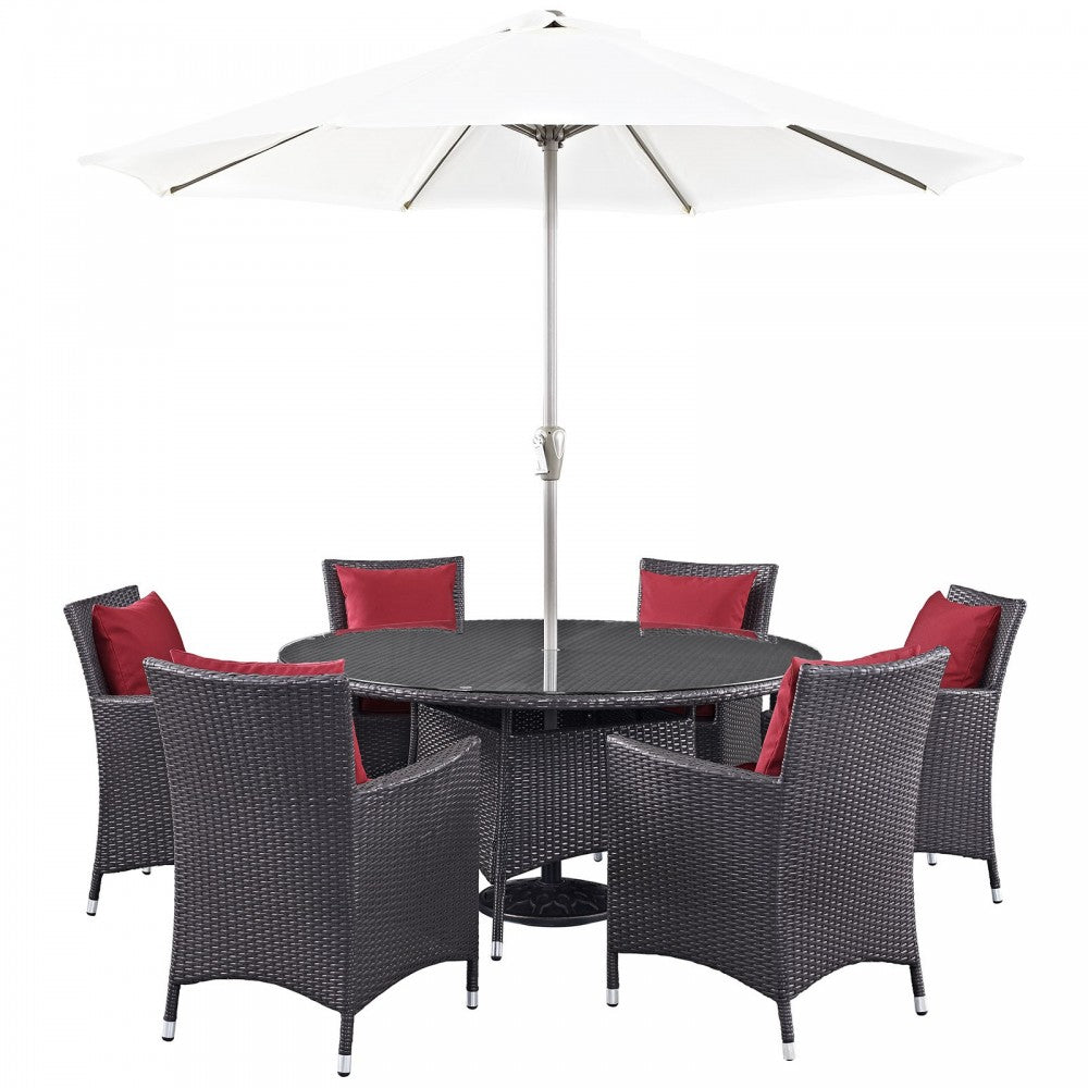 Convene 8 Piece Outdoor Patio Dining Set, Espresso Red