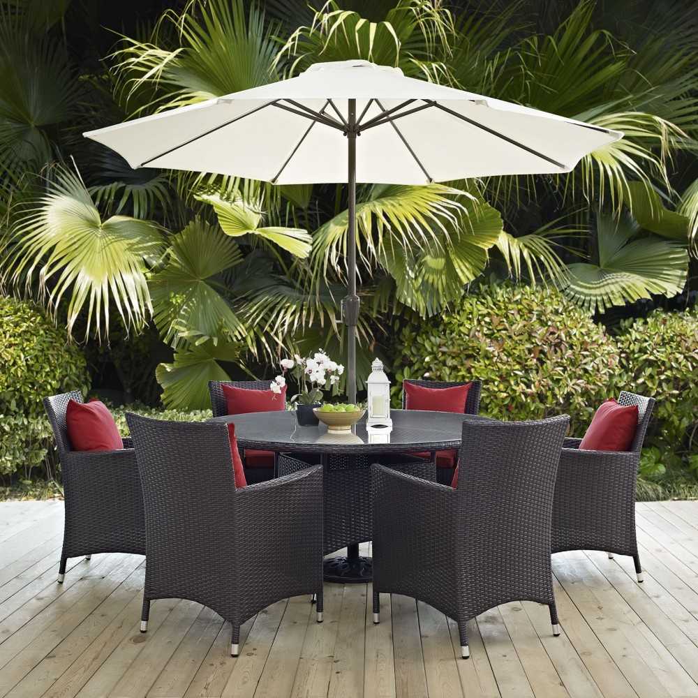 Convene 8 Piece Outdoor Patio Dining Set, Espresso Red