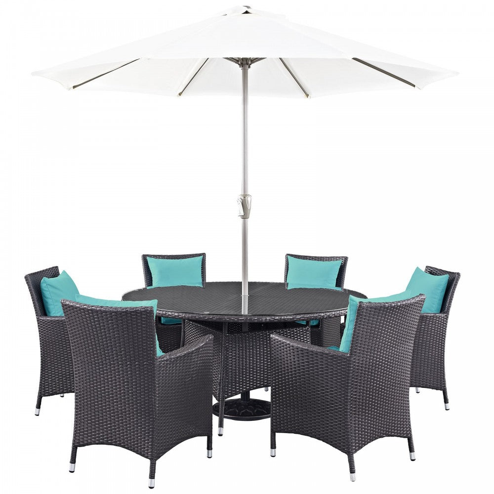 Convene 8 Piece Outdoor Patio Dining Set, Espresso Turquoise