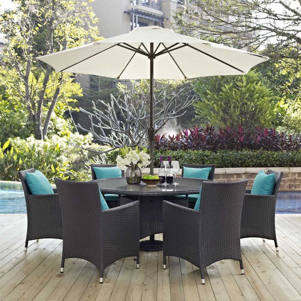 Convene 8 Piece Outdoor Patio Dining Set, Espresso Turquoise