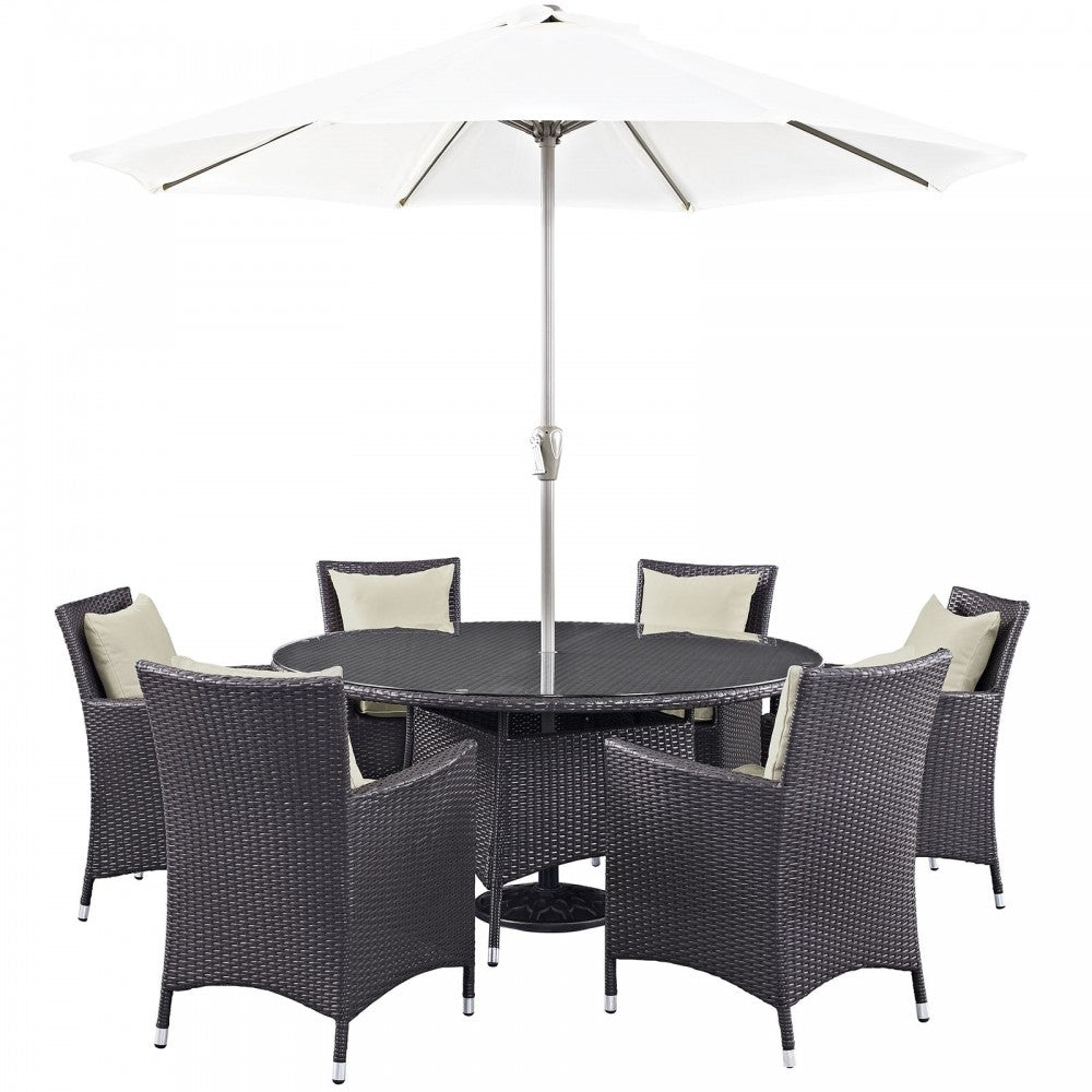 Convene 8 Piece Outdoor Patio Dining Set, Espresso Beige