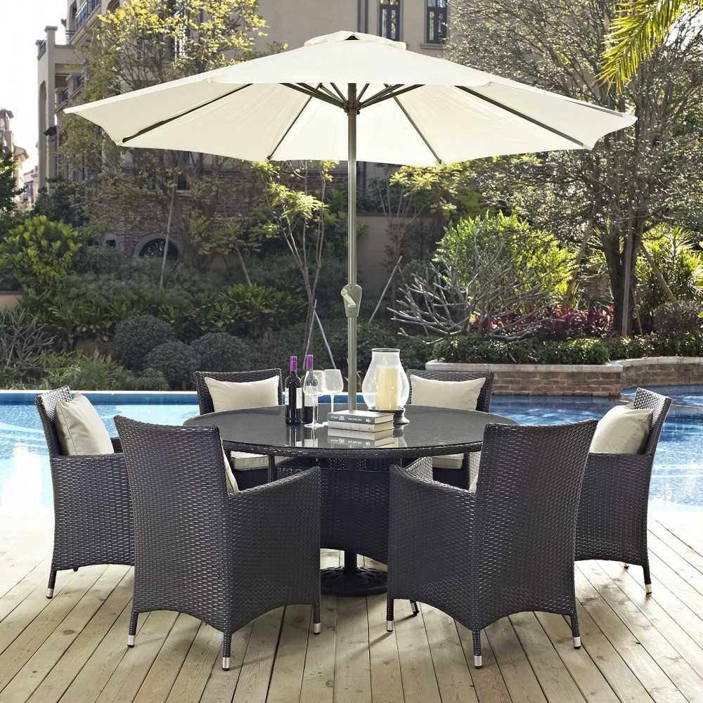 Convene 8 Piece Outdoor Patio Dining Set, Espresso Beige