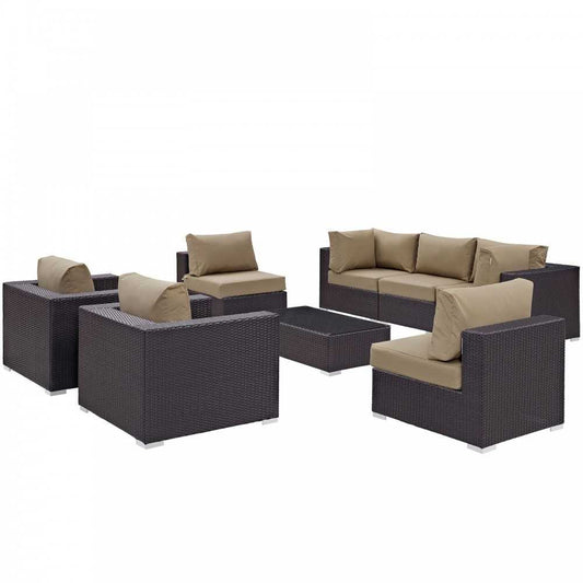 Convene 8 Piece Outdoor Patio Sectional Set, Espresso Mocha, EEI-2203-EXP-MOC-SET