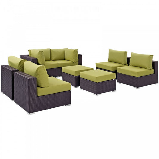 Convene 8 Piece Outdoor Patio Sectional Set, Espresso Peridot, EEI-2204-EXP-PER-SET