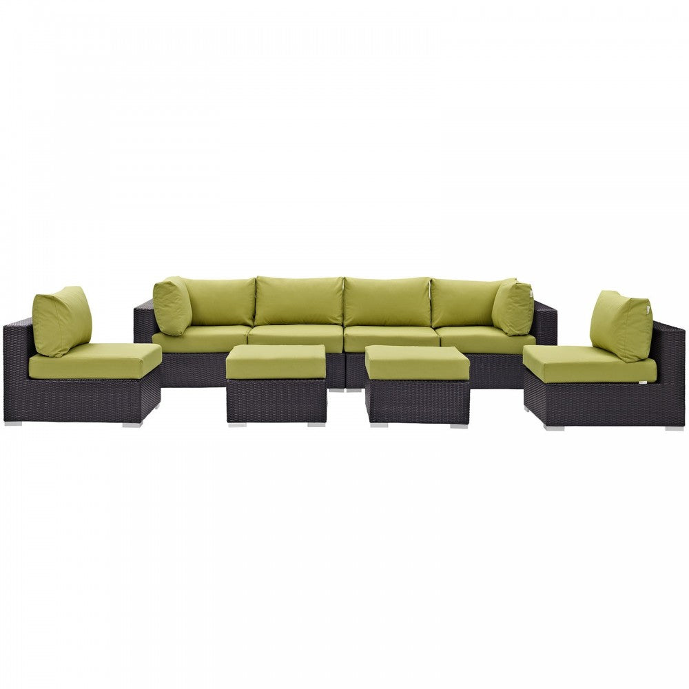 Convene 8 Piece Outdoor Patio Sectional Set, Espresso Peridot, EEI-2204-EXP-PER-SET