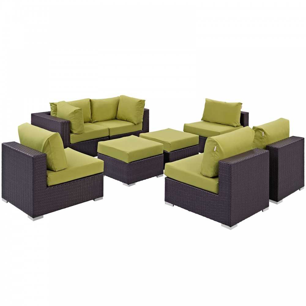 Convene 8 Piece Outdoor Patio Sectional Set, Espresso Peridot, EEI-2204-EXP-PER-SET