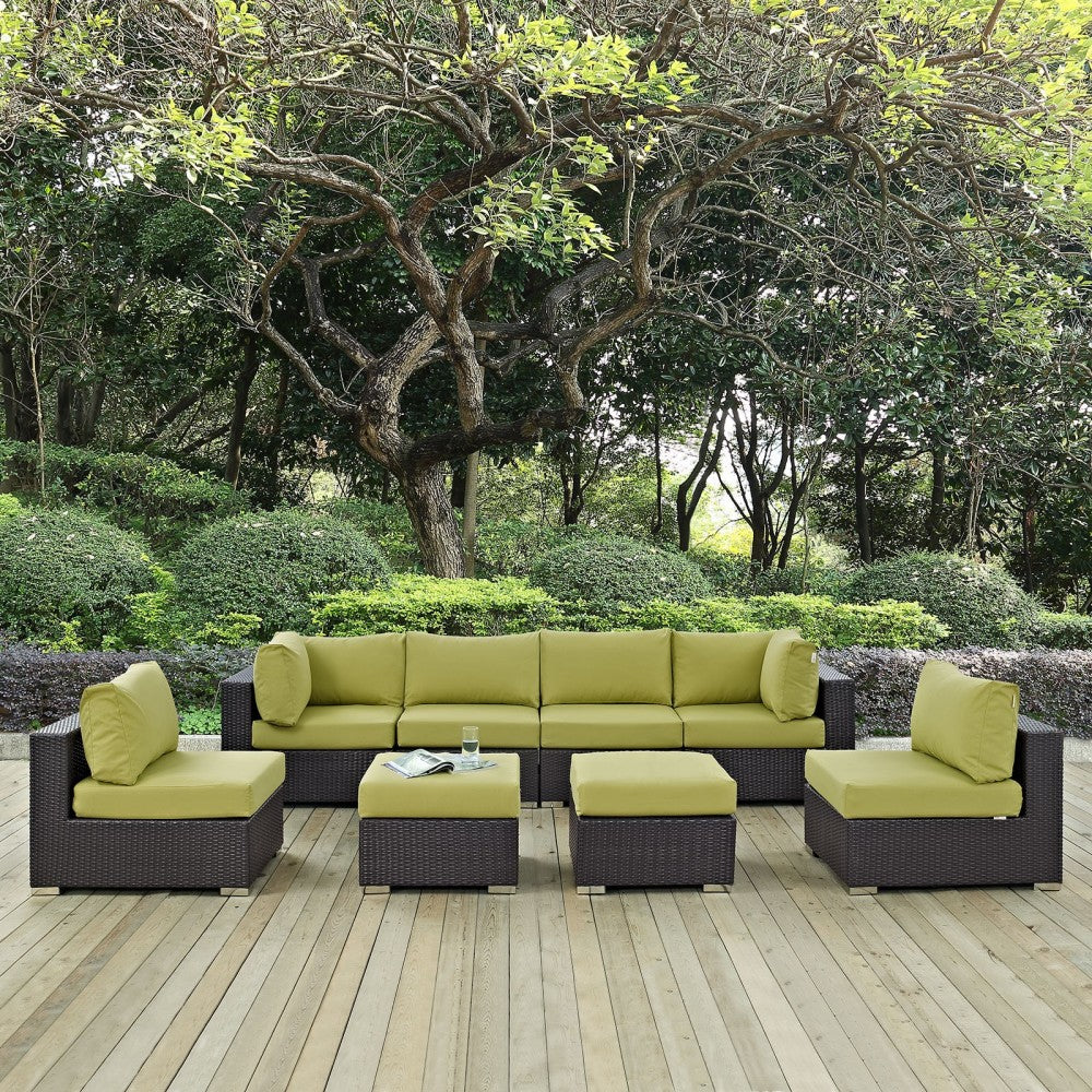 Convene 8 Piece Outdoor Patio Sectional Set, Espresso Peridot, EEI-2204-EXP-PER-SET