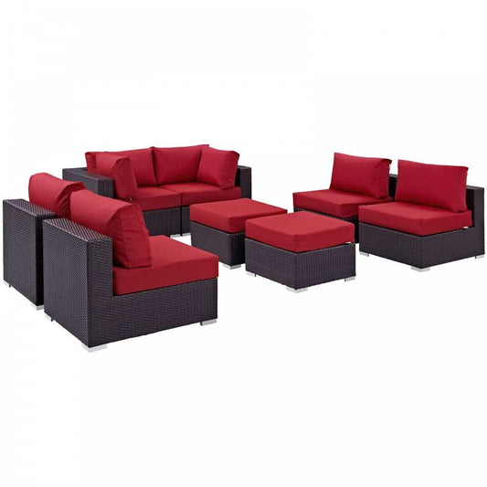 Convene 8 Piece Outdoor Patio Sectional Set, Espresso Red, EEI-2204-EXP-RED-SET