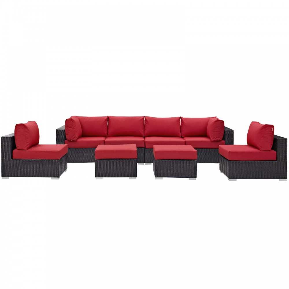 Convene 8 Piece Outdoor Patio Sectional Set, Espresso Red, EEI-2204-EXP-RED-SET