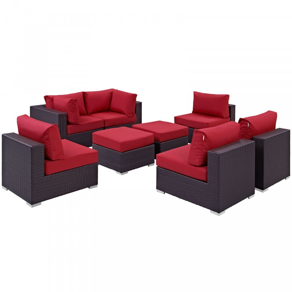 Convene 8 Piece Outdoor Patio Sectional Set, Espresso Red, EEI-2204-EXP-RED-SET