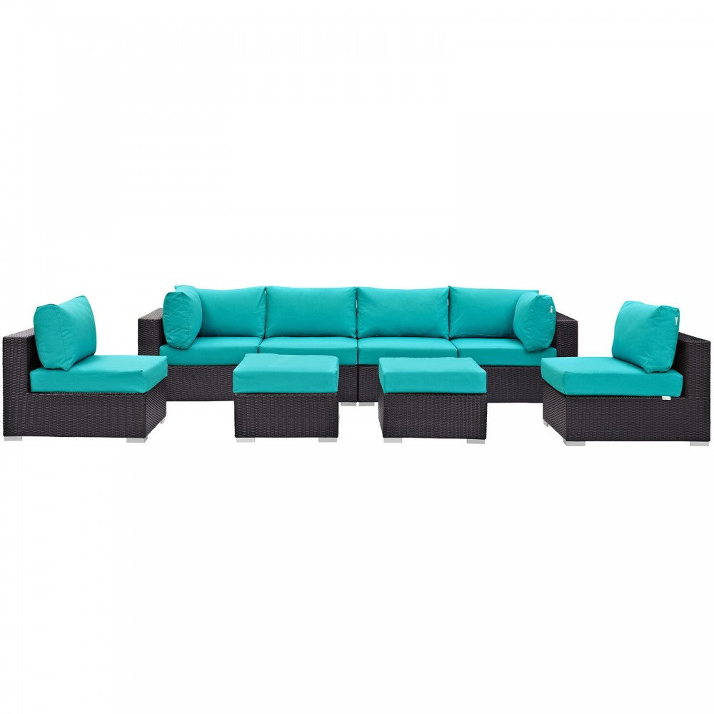 Convene 8 Piece Outdoor Patio Sectional Set, Espresso Turquoise, EEI-2204-EXP-TRQ-SET