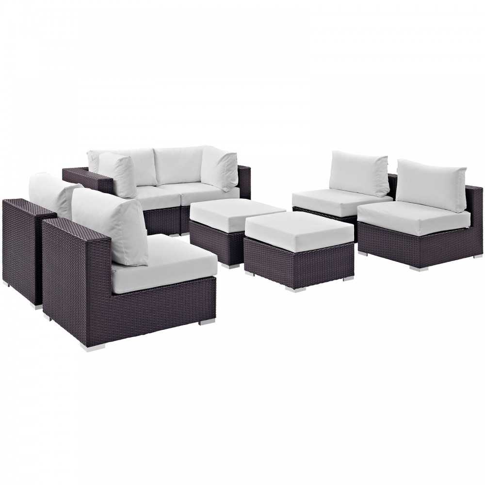 Convene 8 Piece Outdoor Patio Sectional Set, Espresso White, EEI-2204-EXP-WHI-SET