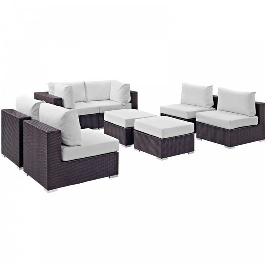Convene 8 Piece Outdoor Patio Sectional Set, Espresso White, EEI-2204-EXP-WHI-SET