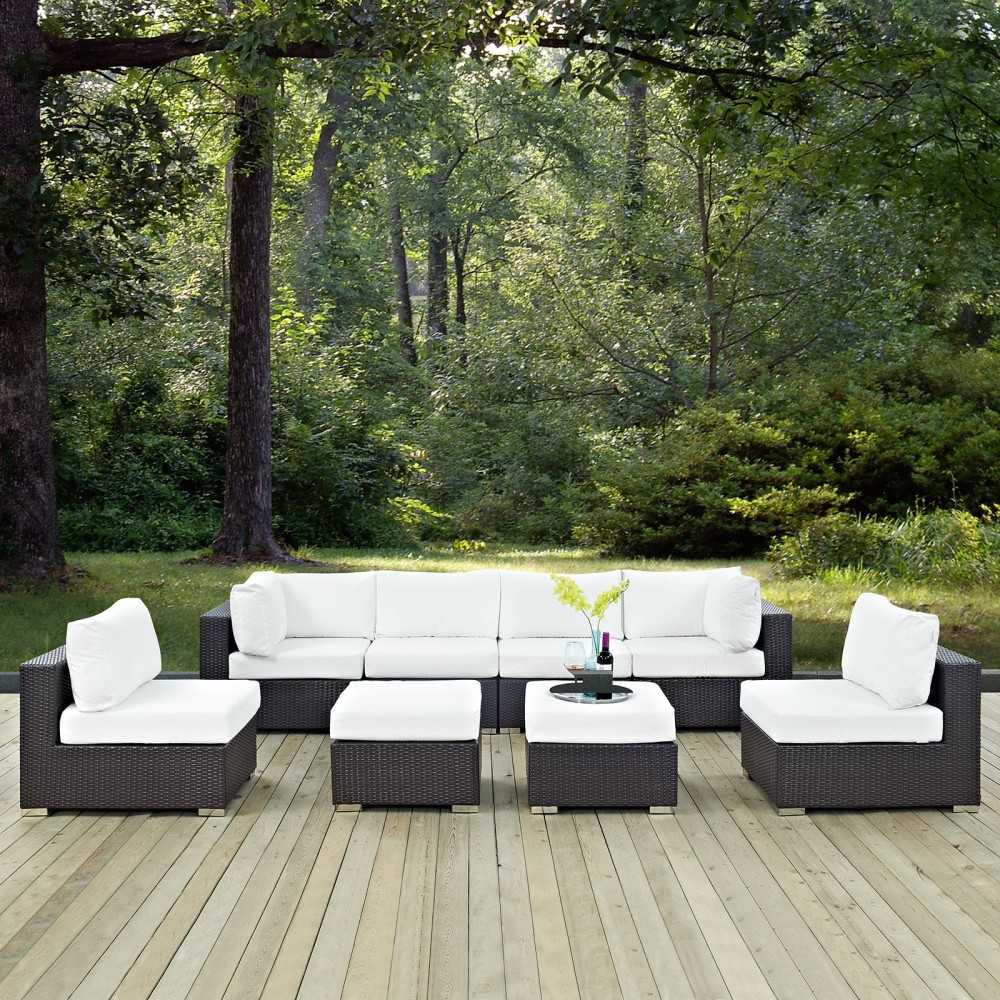 Convene 8 Piece Outdoor Patio Sectional Set, Espresso White, EEI-2204-EXP-WHI-SET