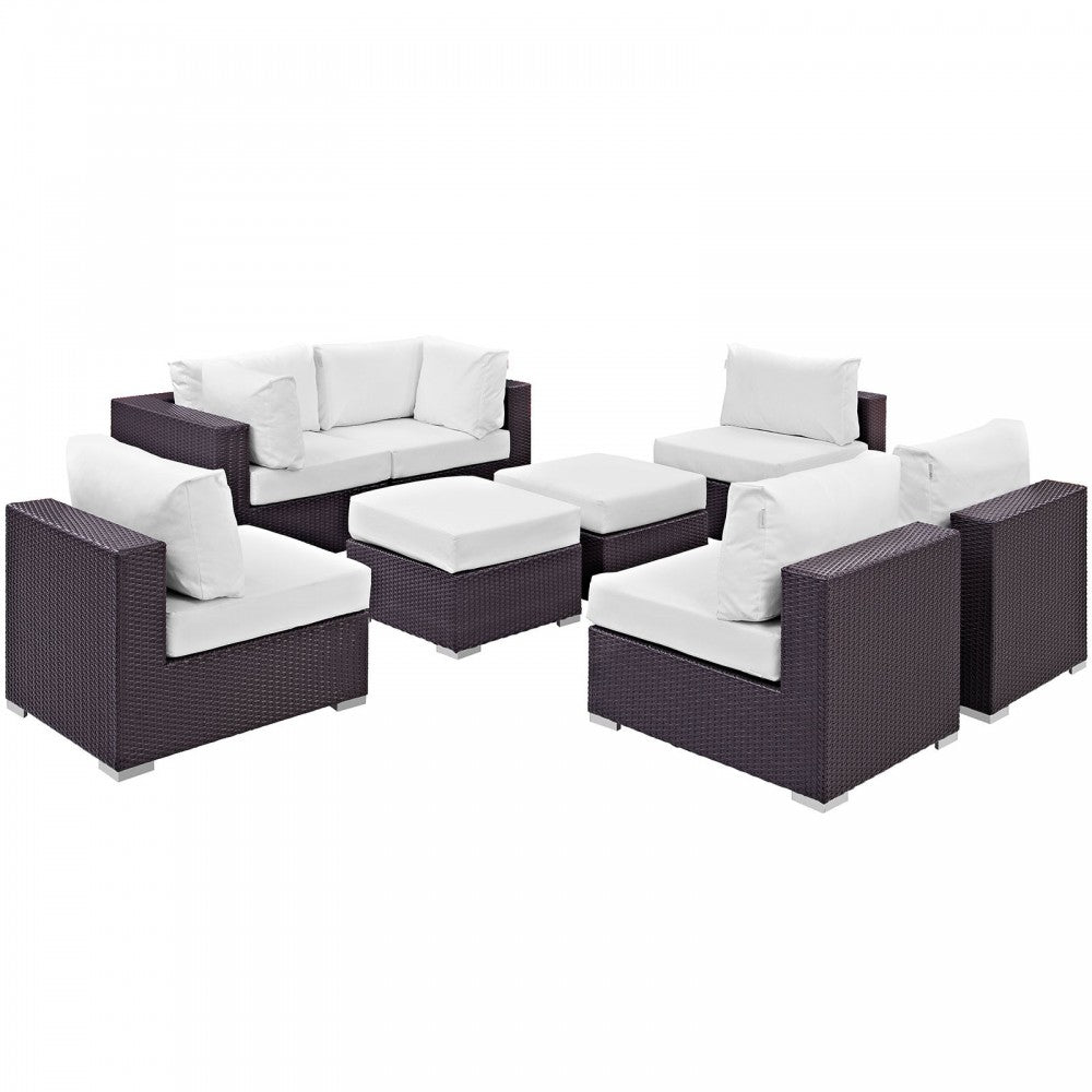 Convene 8 Piece Outdoor Patio Sectional Set, Espresso White, EEI-2204-EXP-WHI-SET