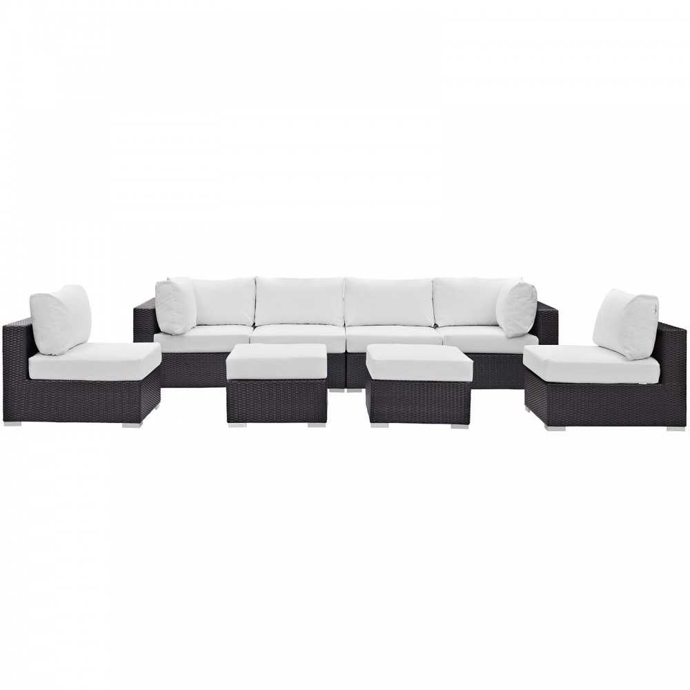 Convene 8 Piece Outdoor Patio Sectional Set, Espresso White, EEI-2204-EXP-WHI-SET