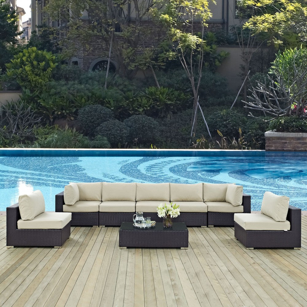 Convene 8 Piece Outdoor Patio Sectional Set, Espresso Beige, EEI-2205-EXP-BEI-SET