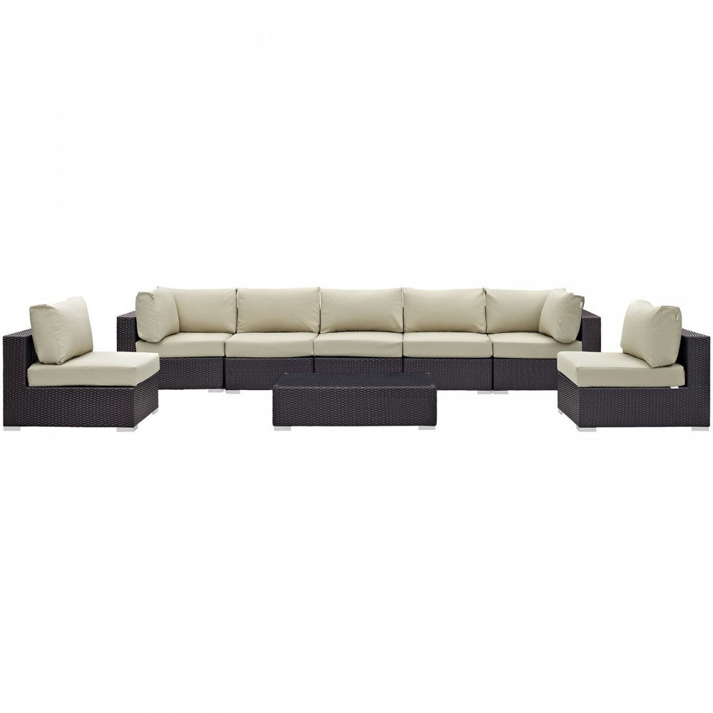 Convene 8 Piece Outdoor Patio Sectional Set, Espresso Beige, EEI-2205-EXP-BEI-SET