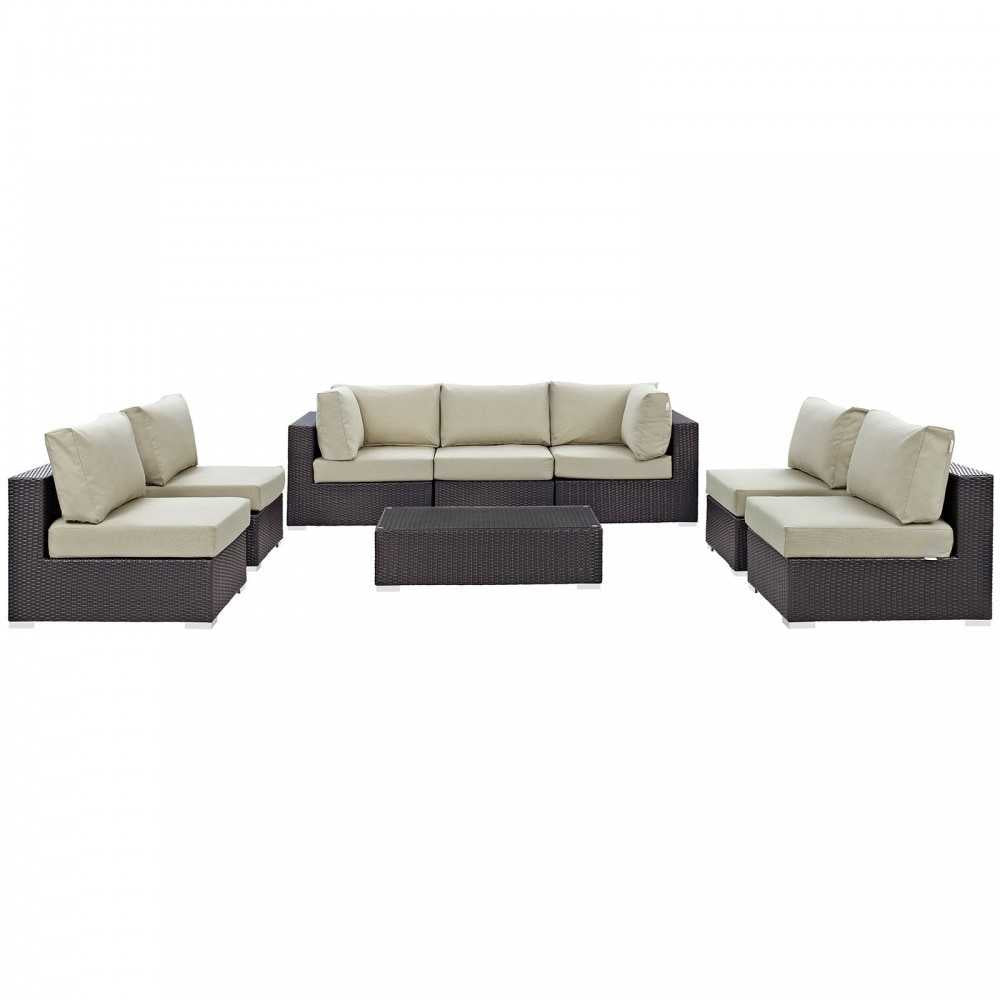 Convene 8 Piece Outdoor Patio Sectional Set, Espresso Beige, EEI-2205-EXP-BEI-SET