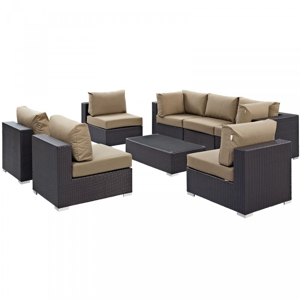 Convene 8 Piece Outdoor Patio Sectional Set, Espresso Mocha, EEI-2205-EXP-MOC-SET