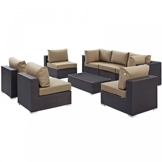 Convene 8 Piece Outdoor Patio Sectional Set, Espresso Mocha, EEI-2205-EXP-MOC-SET