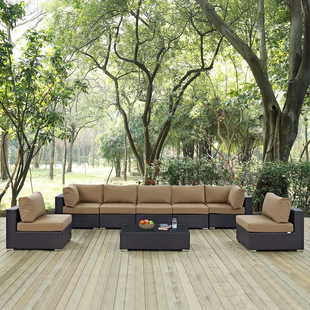 Convene 8 Piece Outdoor Patio Sectional Set, Espresso Mocha, EEI-2205-EXP-MOC-SET