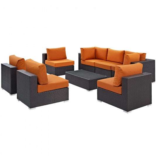 Convene 8 Piece Outdoor Patio Sectional Set, Espresso Orange, EEI-2205-EXP-ORA-SET