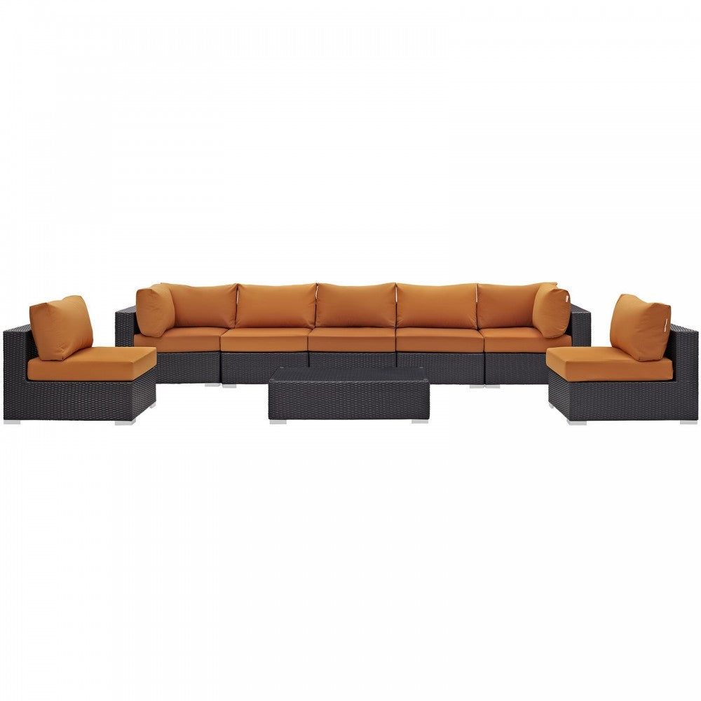 Convene 8 Piece Outdoor Patio Sectional Set, Espresso Orange, EEI-2205-EXP-ORA-SET