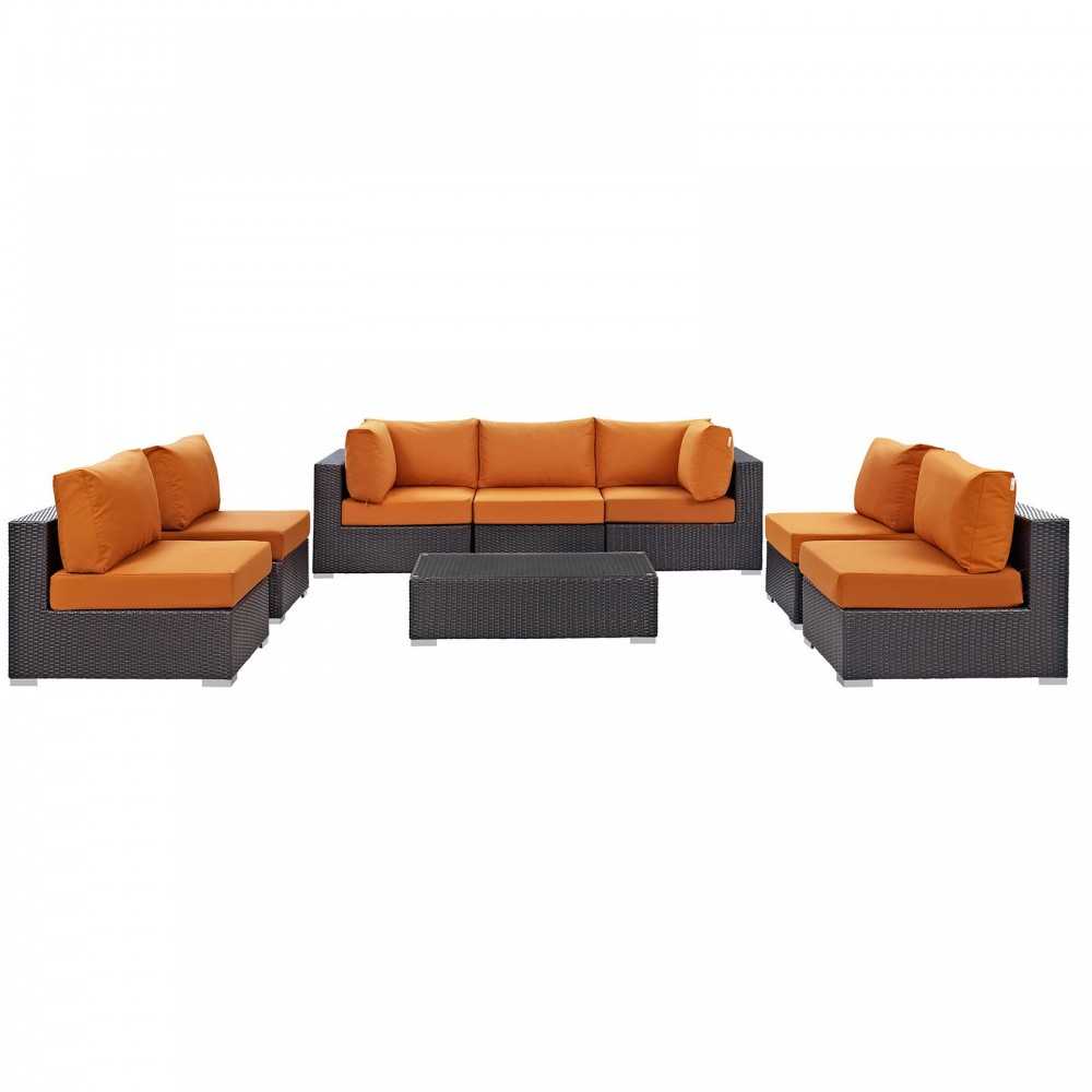Convene 8 Piece Outdoor Patio Sectional Set, Espresso Orange, EEI-2205-EXP-ORA-SET